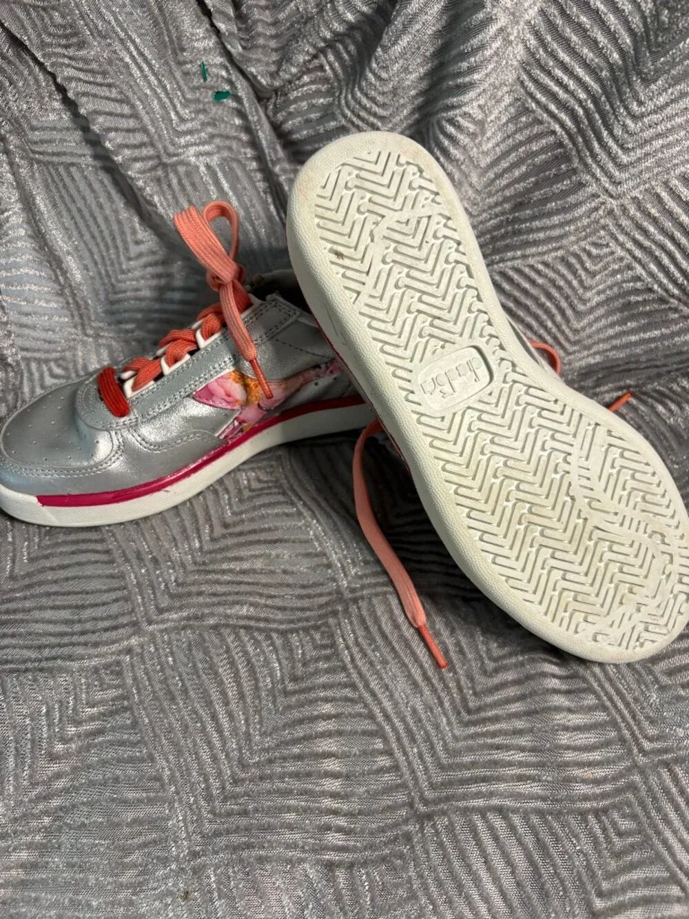 Diadora Women 6 Metalic Silver Sneakers Hand-Embellished Floral Design